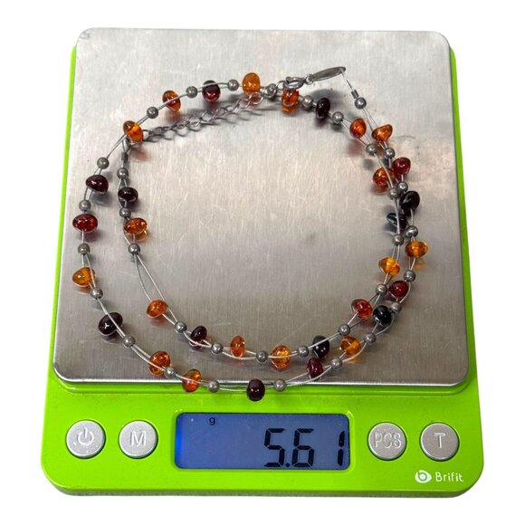 Sterling Silver Amber Floating Gemstone Necklace Handcrafted Delicate Design 18" - Picture 7 of 9